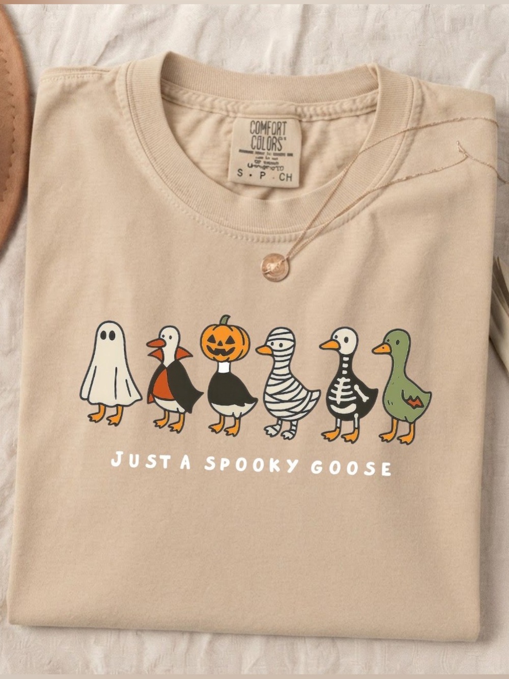 Just A Spooky Goose Halloween Cute Duck Comfort Color T-Shirt